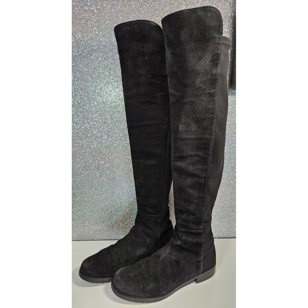 Stuart Weitzman 5050 Black Suede Over The Knee Boots Womens 7 M Dust Bag Box OTK - Picture 2 of 12